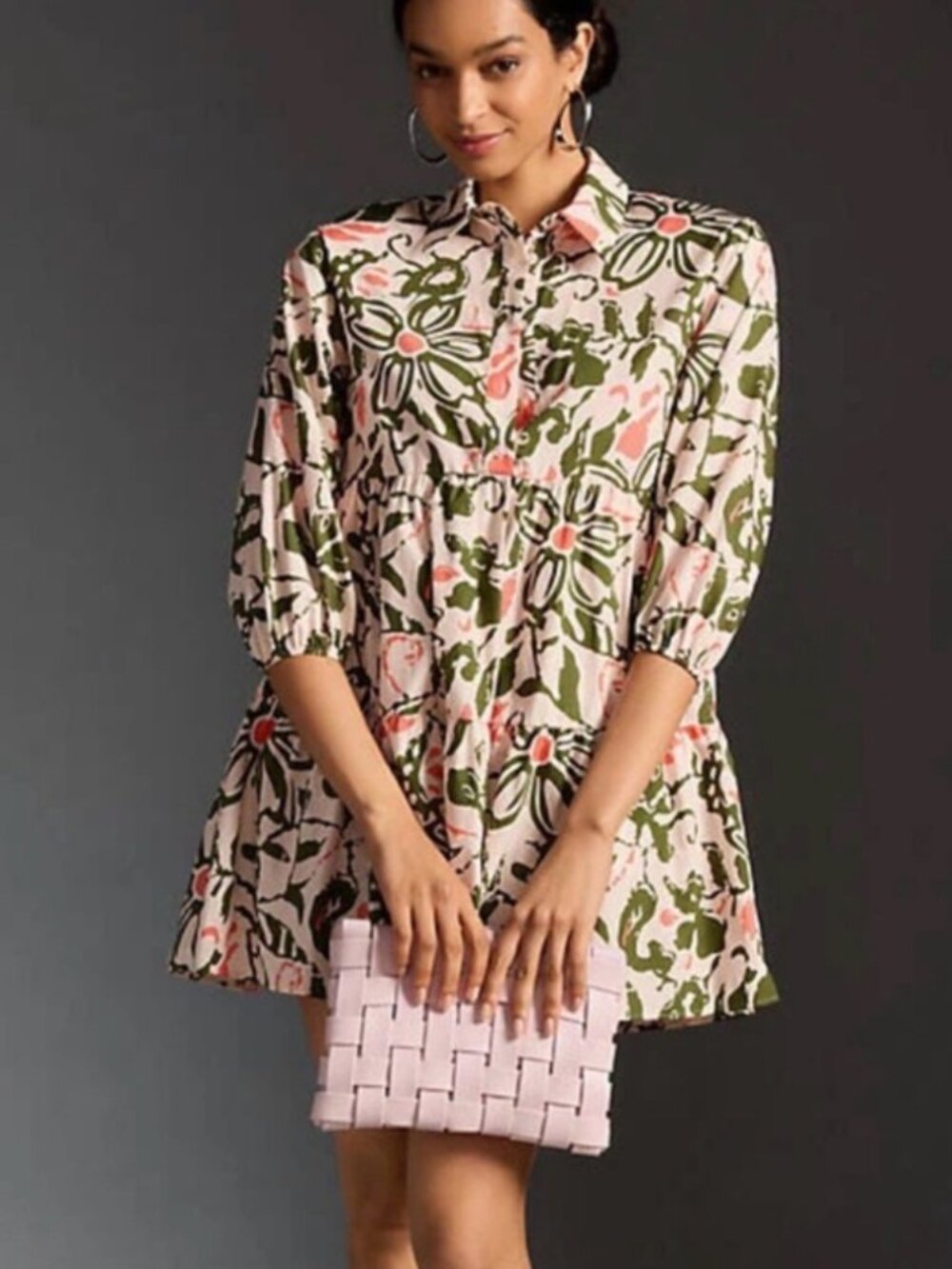 The Bettina Tiered Mini Shirt Dress by Maeve Size S - Picture 2 of 10